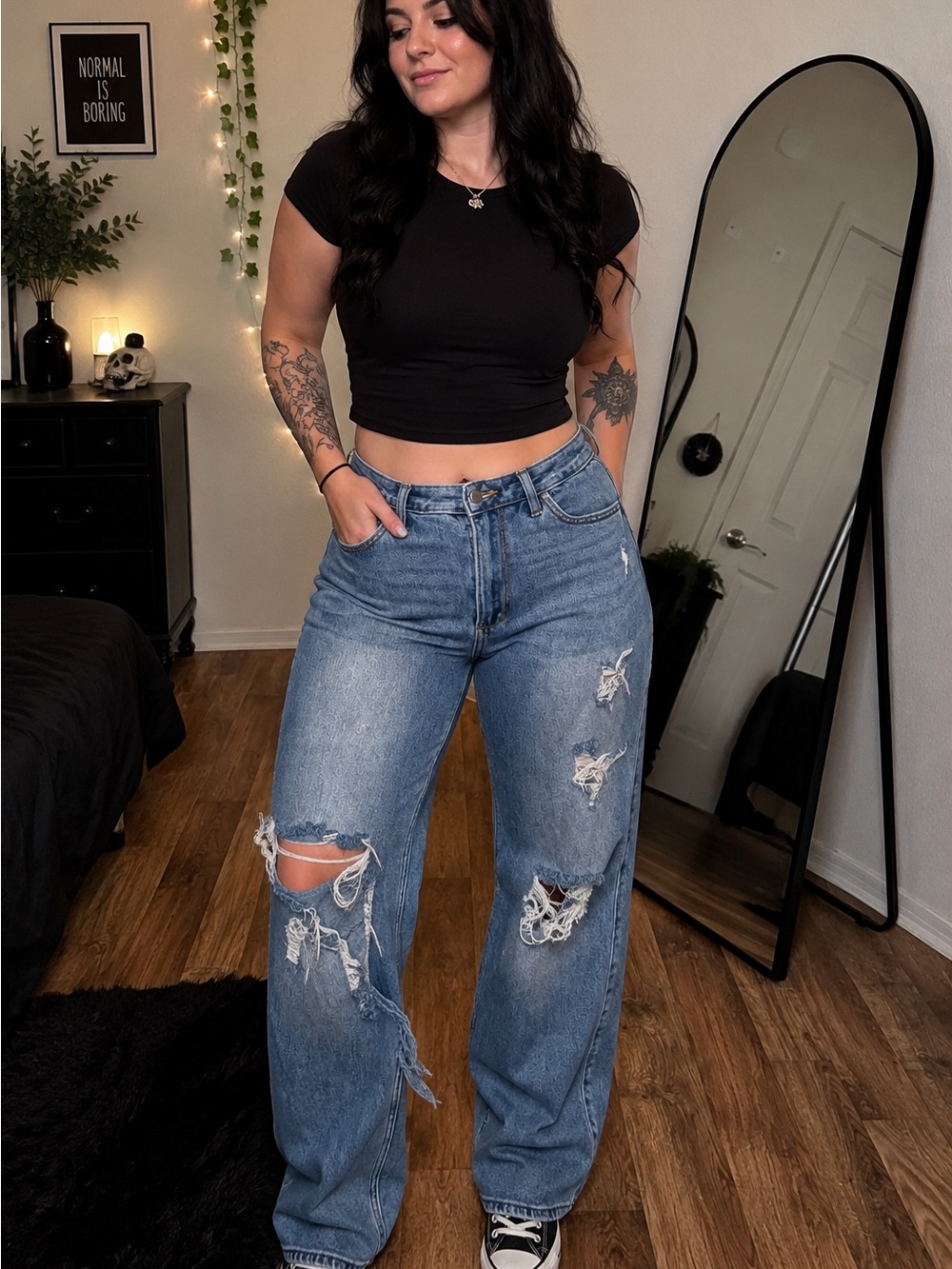 Hollister High-Rise Distressed Wide-Leg Jeans - Blue